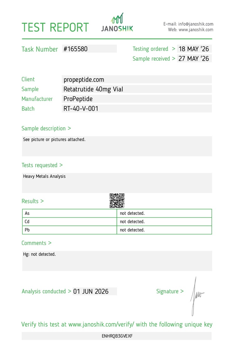 Janoshik heavy metals report for batch RT-40-V-001